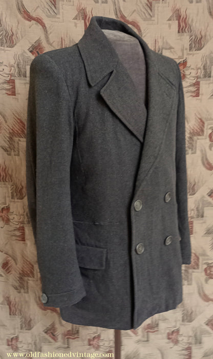 Vintage Mens Timeworn 1930s 1940s Back Belted Double Breasted Work Jacket Brown Wool 38"