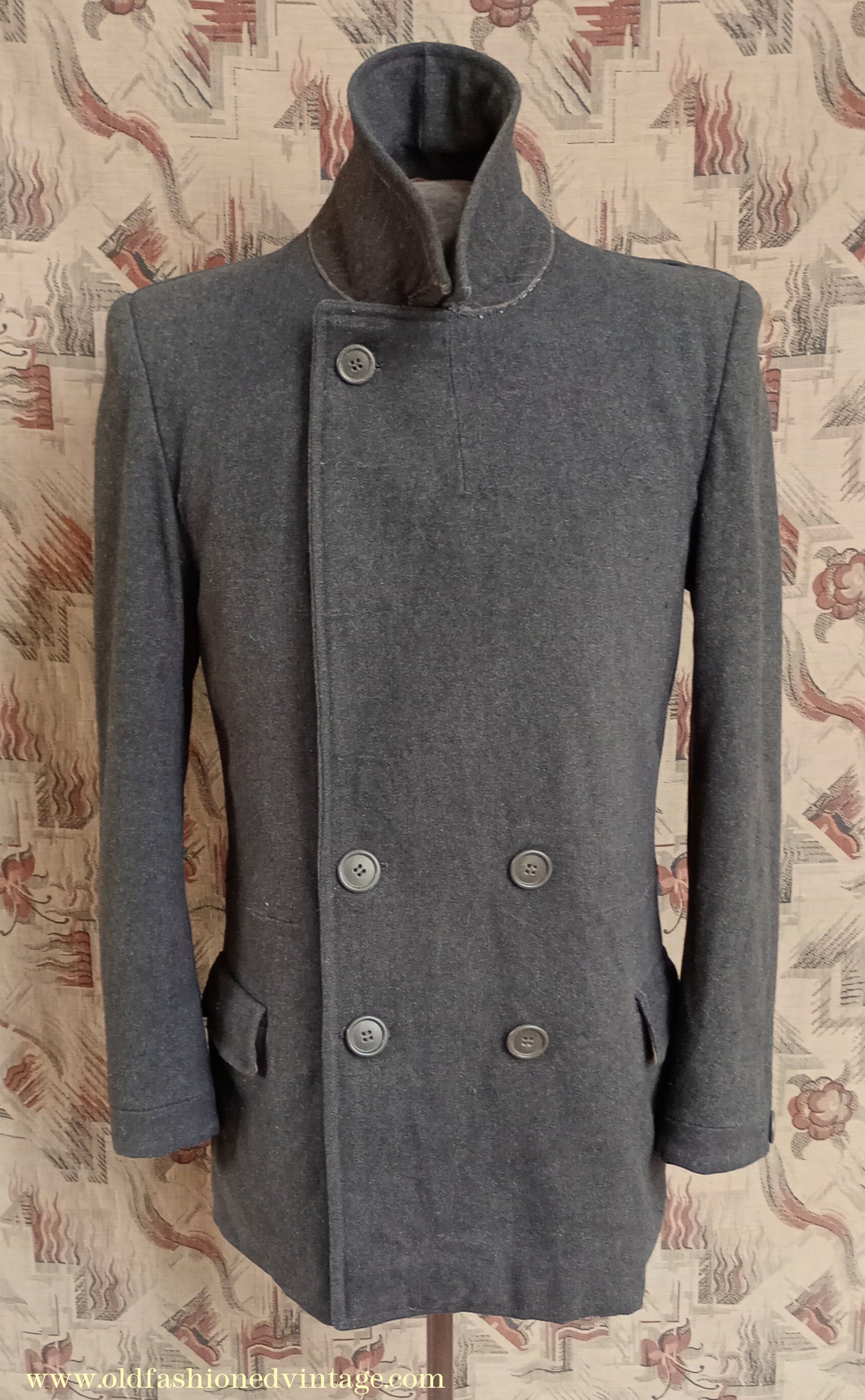 Vintage Mens Timeworn 1930s 1940s Back Belted Double Breasted Work Jacket Brown Wool 38"