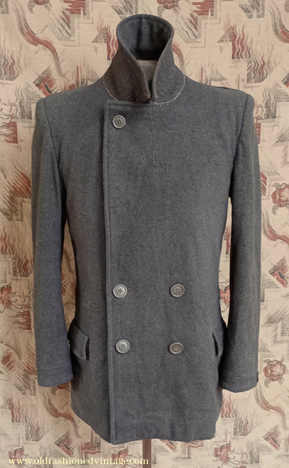Vintage Mens Timeworn 1930s 1940s Back Belted Double Breasted Work Jacket Brown Wool 38"