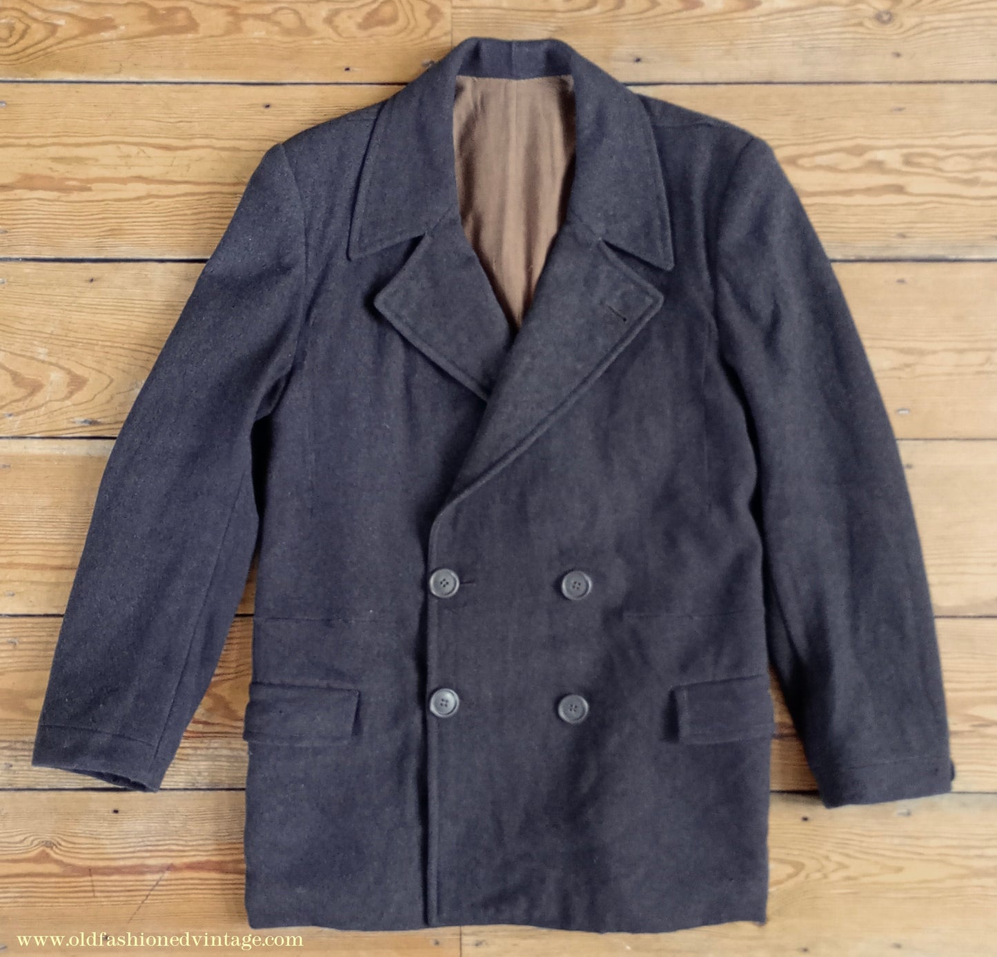 Vintage Mens Timeworn 1930s 1940s Back Belted Double Breasted Work Jacket Brown Wool 38"