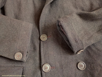 Vintage Mens Timeworn 1930s 1940s Back Belted Double Breasted Work Jacket Brown Wool 38"