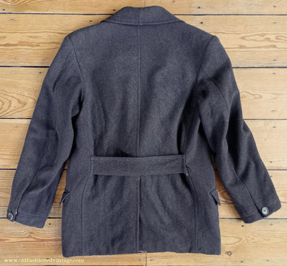 Vintage Mens Timeworn 1930s 1940s Back Belted Double Breasted Work Jacket Brown Wool 38"