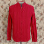 Vintage Mens 1950s Hand Knitted Lumberjacket Zip Up Cardigan Sweater Cable Stitch Red UK M