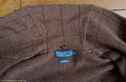 Mens Polo Ralph Lauren Shawl Collar Cardigan Sweater Jacket Brown Windowpane Check 1930s Vintage Style M