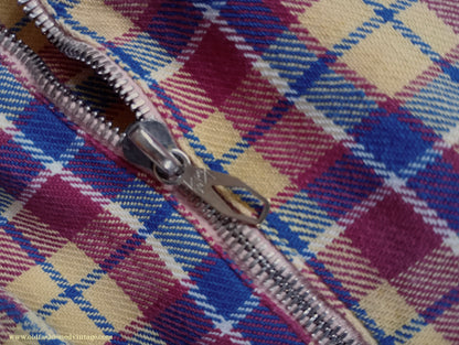 Vintage Mens 1930s 1940s German Zip Fastened Pullover Shirt Checked Cotton Flannel Overhead Tunic S
