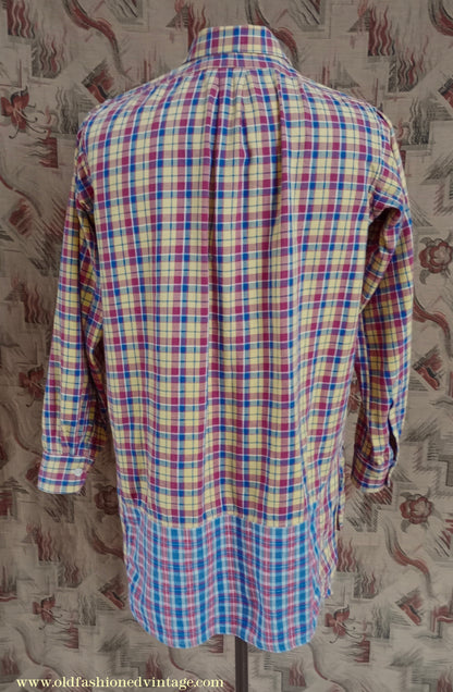 Vintage Mens 1930s 1940s German Zip Fastened Pullover Shirt Checked Cotton Flannel Overhead Tunic S