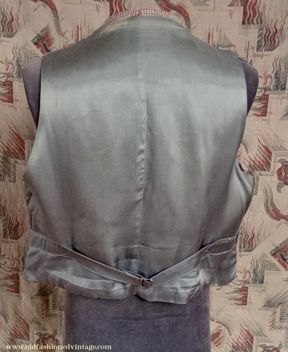 Vintage Mens 1940s Tweed Waistcoat Brown Check Bespoke Tailored Flap Pockets 44"