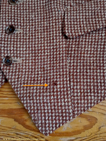 Vintage Mens 1940s Tweed Waistcoat Brown Check Bespoke Tailored Flap Pockets 44"