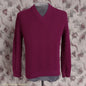 Vintage Mens 1960s Unworn V Neck Pullover Sweater Claret Red Fancy Rib Stitch S