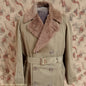 Vintage 1940s Mens Storm Coat Double Breasted Raglan Overcoat Alpaca Pile Teddy Bear Faux Fur Collar & Lining Small