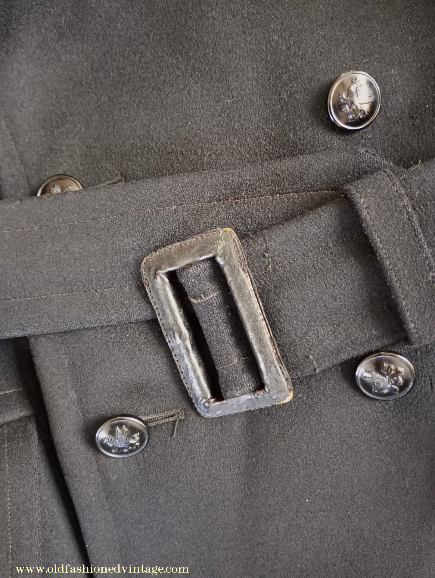 Vintage Mens 1940s BOAC Uniform Greatcoat Black Wool Double Breasted Belted Overcoat Coat British Overseas Airways