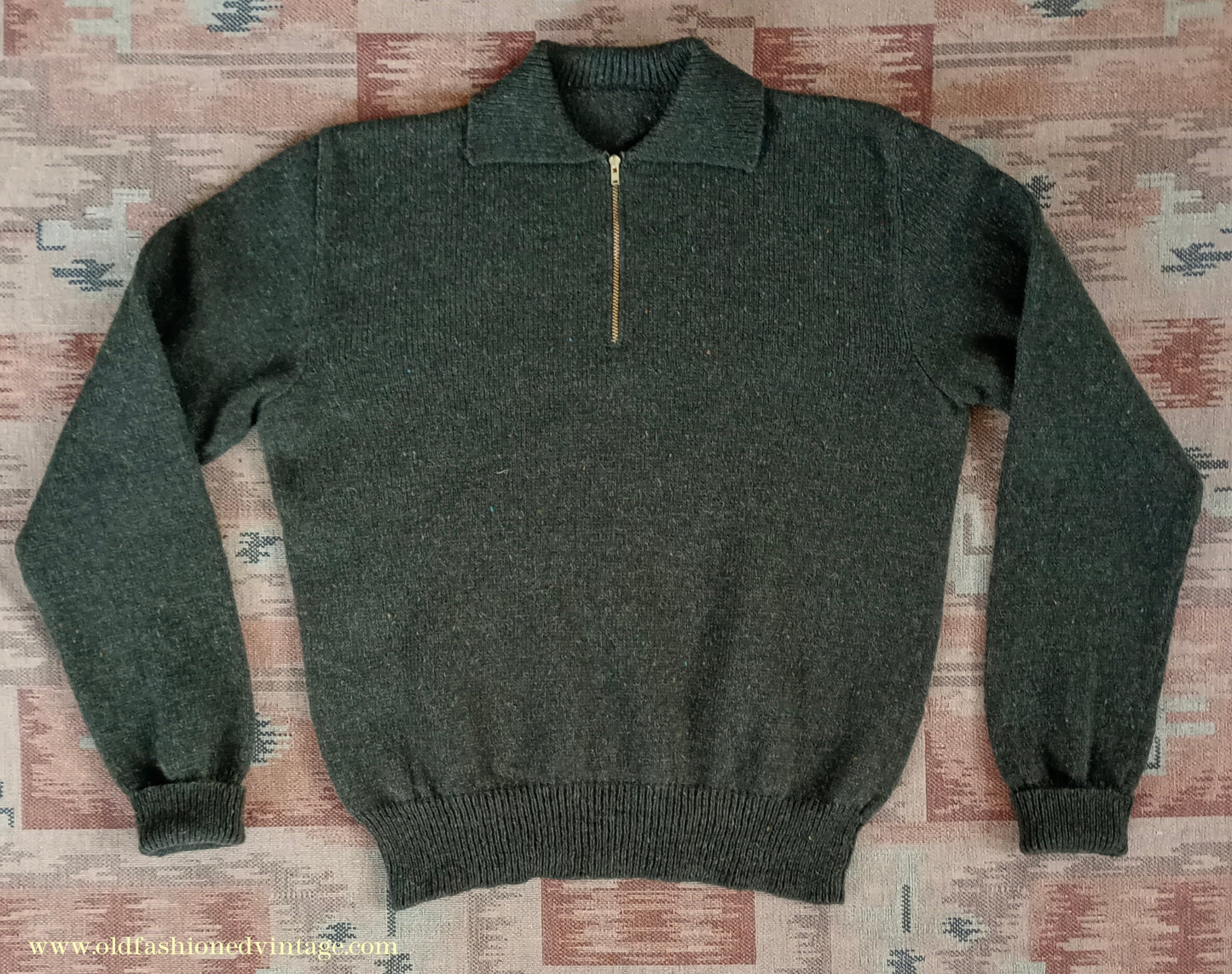 Old Fashioned Garments Vintage Reproduction 1940s Mens Zip Neck Jumper Polo Collar Sweater Lumberjacket Medium