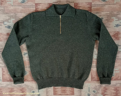 Old Fashioned Garments Vintage Reproduction 1940s Mens Zip Neck Jumper Polo Collar Sweater Lumberjacket Medium
