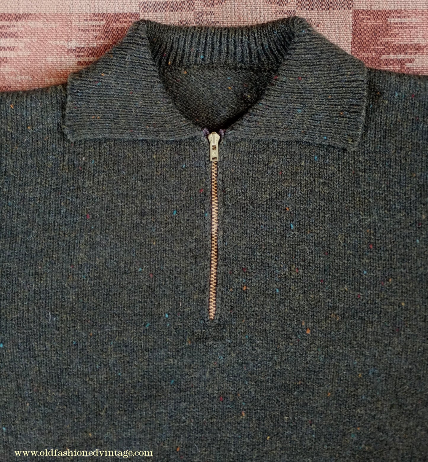 Old Fashioned Garments Vintage Reproduction 1940s Mens Zip Neck Jumper Polo Collar Sweater Lumberjacket Medium