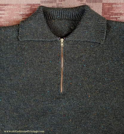 Old Fashioned Garments Vintage Reproduction 1940s Mens Zip Neck Jumper Polo Collar Sweater Lumberjacket Medium