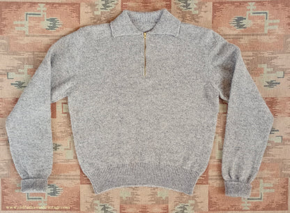 Old Fashioned Garments Vintage Reproduction 1940s Mens Zip Neck Jumper Polo Collar Sweater Lumberjacket Small