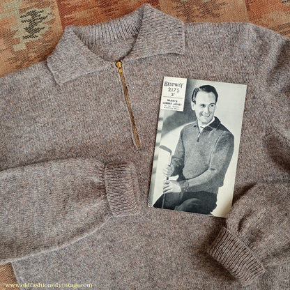 Old Fashioned Garments Vintage Reproduction 1940s Mens Zip Neck Jumper Polo Collar Sweater Lumberjacket Small