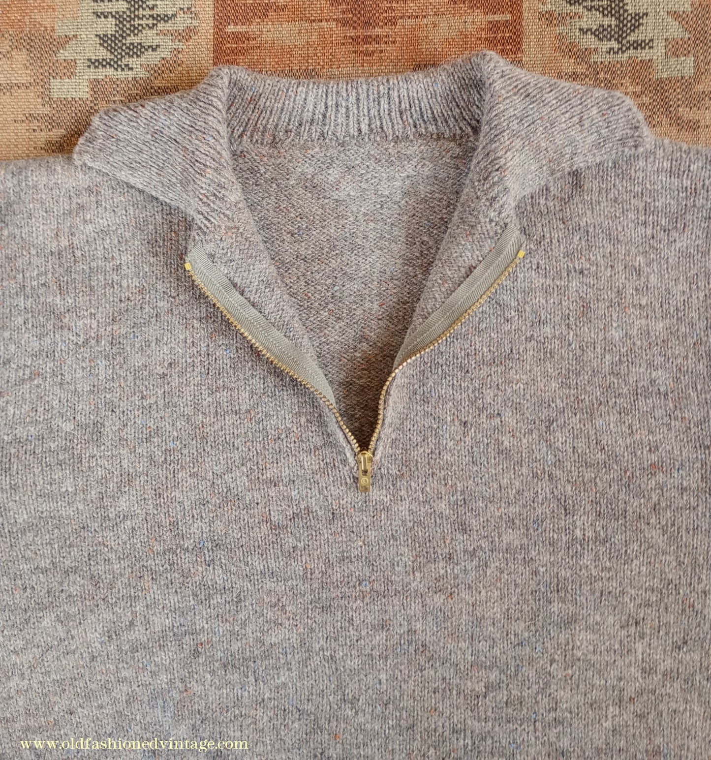 Old Fashioned Garments Vintage Reproduction 1940s Mens Zip Neck Jumper Polo Collar Sweater Lumberjacket Small