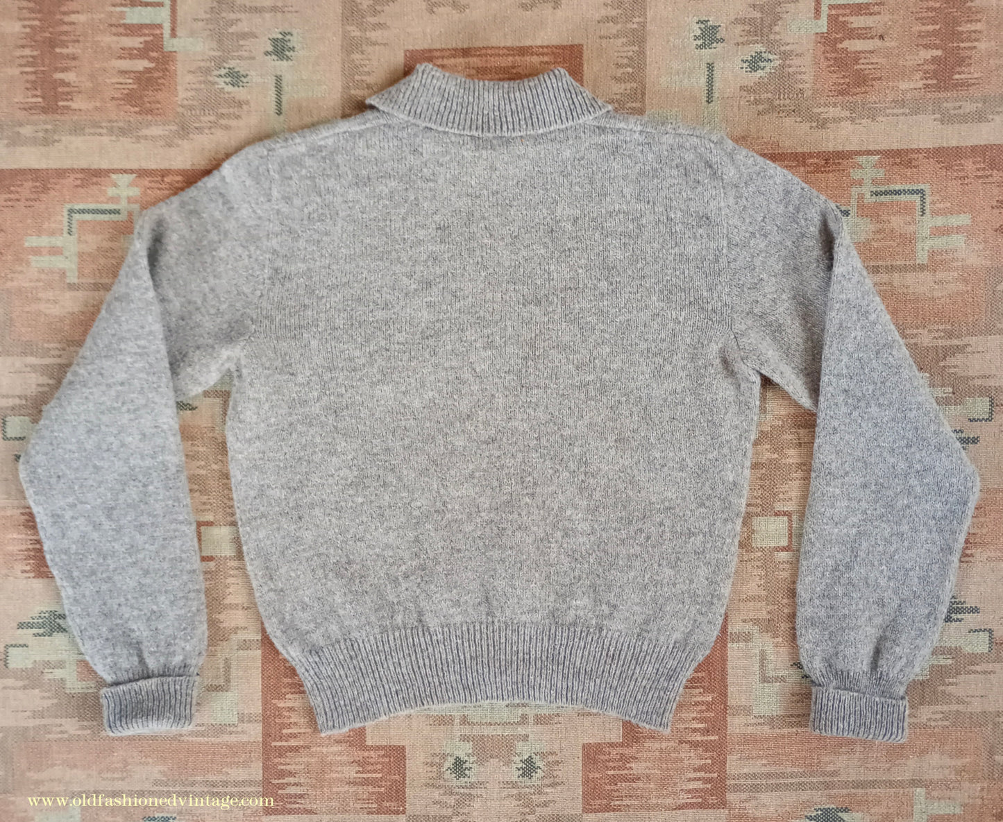 Old Fashioned Garments Vintage Reproduction 1940s Mens Zip Neck Jumper Polo Collar Sweater Lumberjacket Small