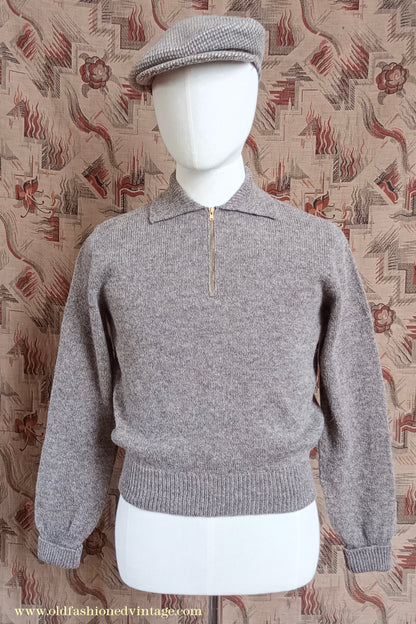 Old Fashioned Garments Vintage Reproduction 1940s Mens Zip Neck Jumper Polo Collar Sweater Lumberjacket Small