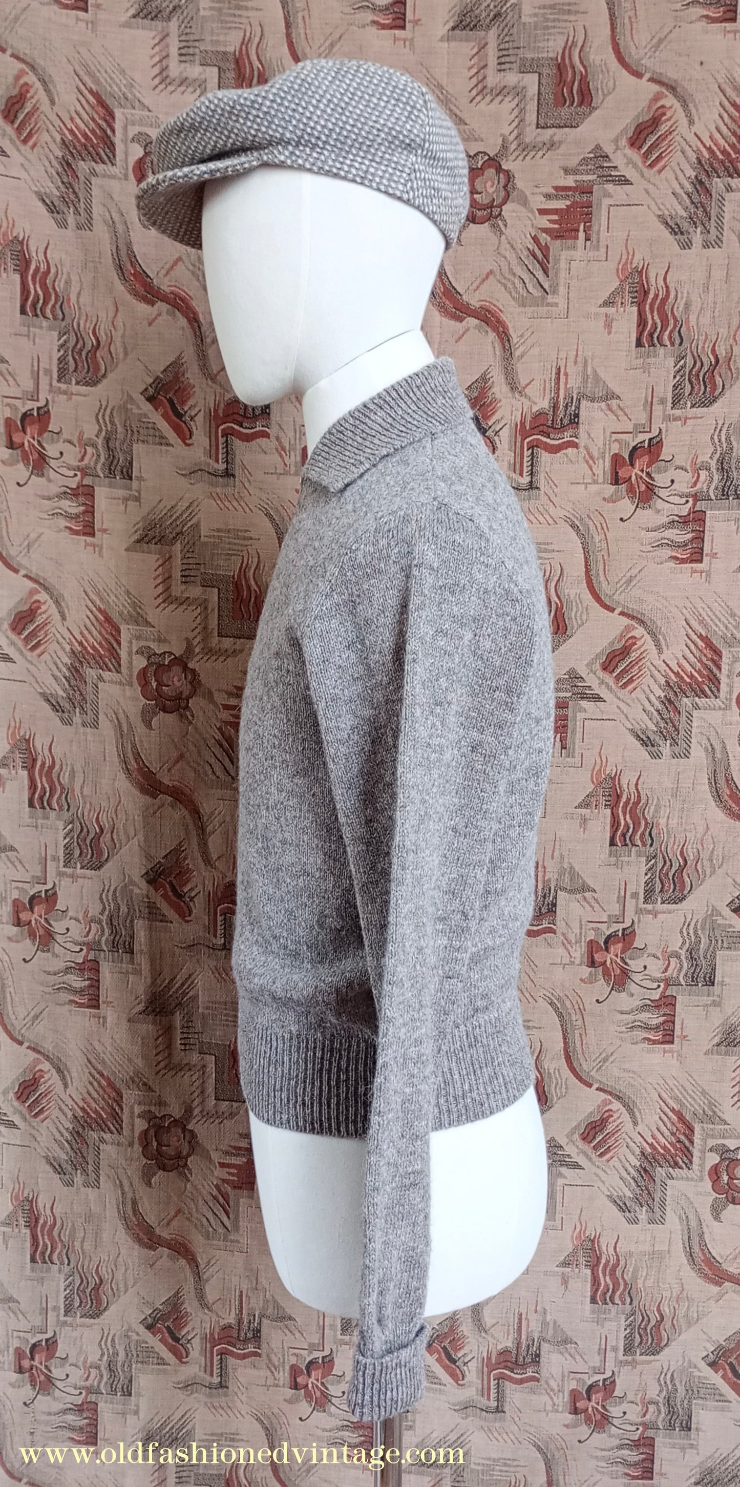 Old Fashioned Garments Vintage Reproduction 1940s Mens Zip Neck Jumper Polo Collar Sweater Lumberjacket Small