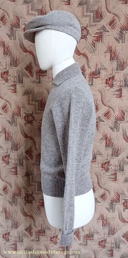 Old Fashioned Garments Vintage Reproduction 1940s Mens Zip Neck Jumper Polo Collar Sweater Lumberjacket Small