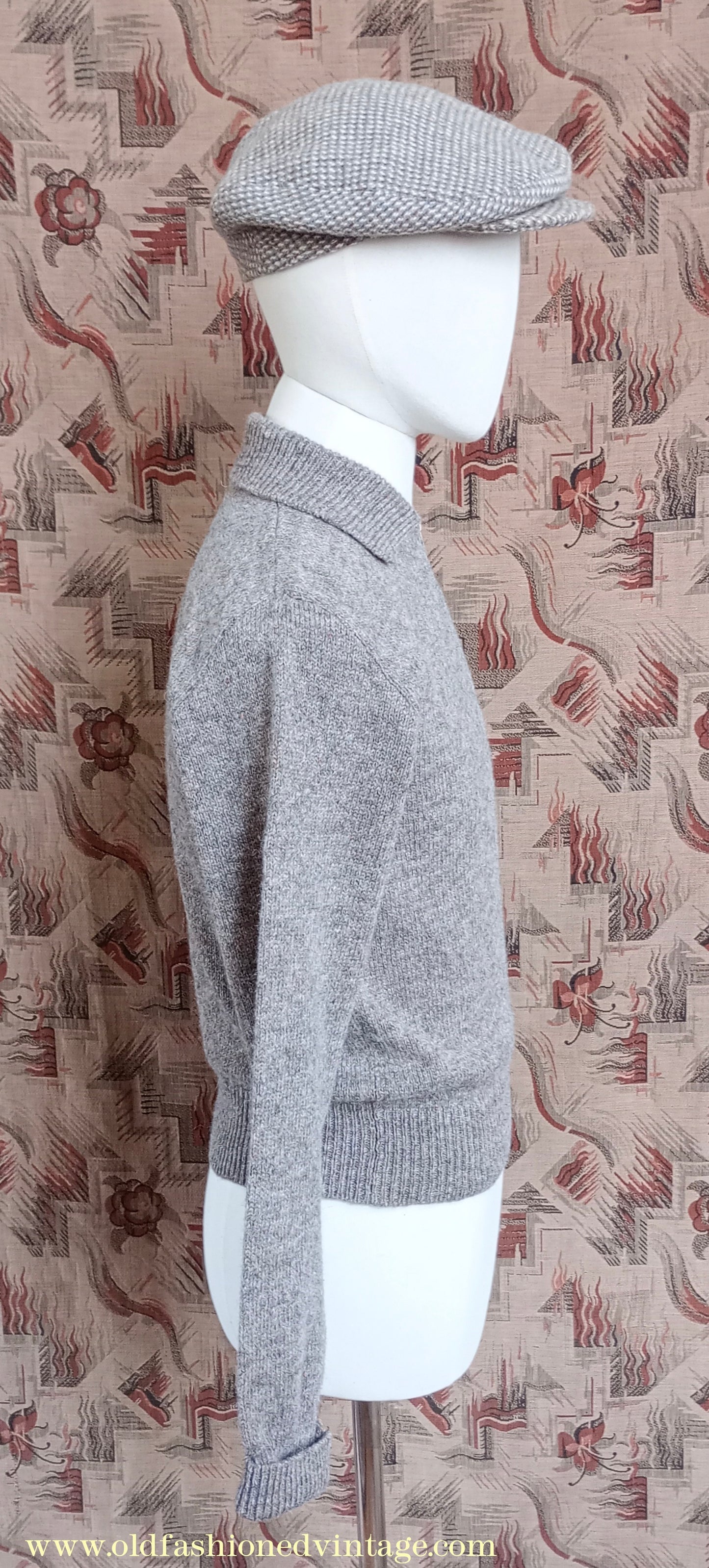 Old Fashioned Garments Vintage Reproduction 1940s Mens Zip Neck Jumper Polo Collar Sweater Lumberjacket Small
