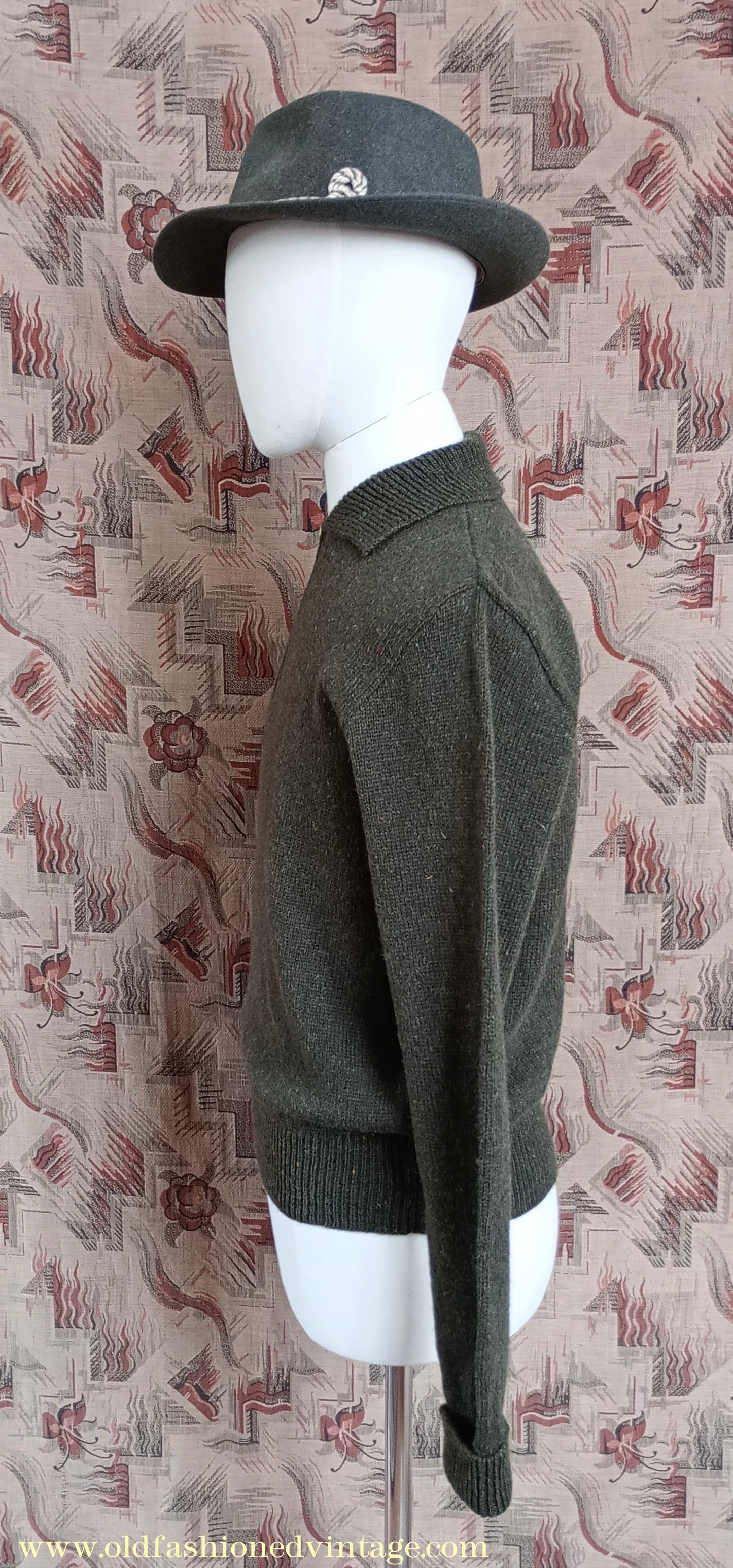 Old Fashioned Garments Vintage Reproduction 1940s Mens Zip Neck Jumper Polo Collar Sweater Lumberjacket Medium