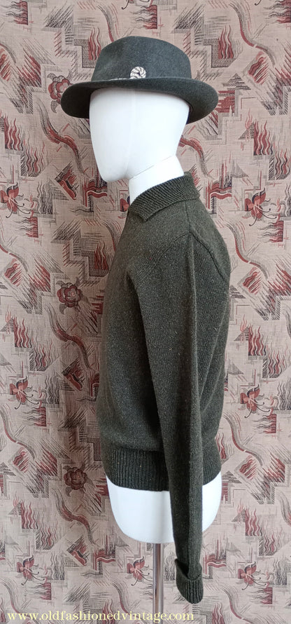 Old Fashioned Garments Vintage Reproduction 1940s Mens Zip Neck Jumper Polo Collar Sweater Lumberjacket Medium