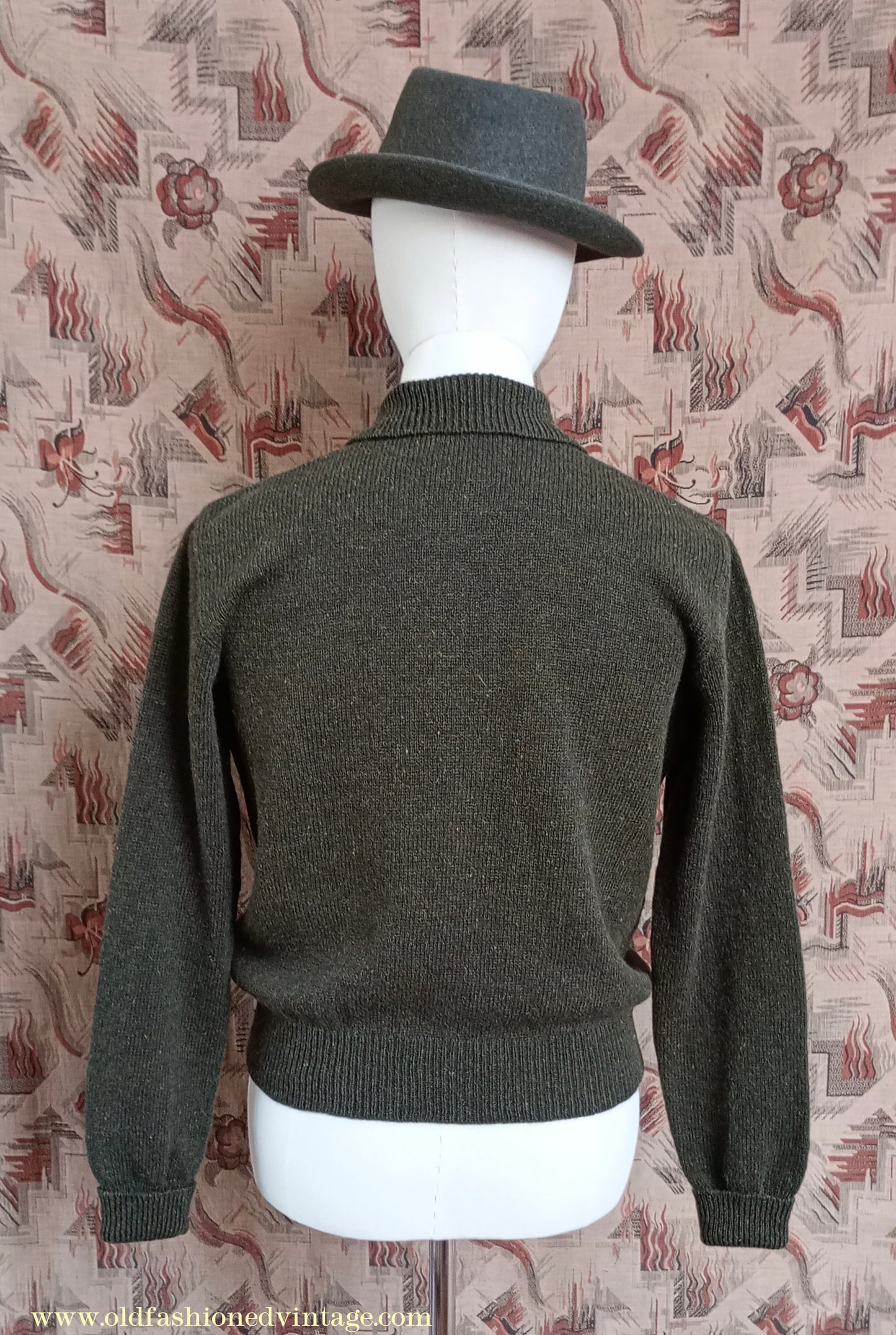 Old Fashioned Garments Vintage Reproduction 1940s Mens Zip Neck Jumper Polo Collar Sweater Lumberjacket Medium