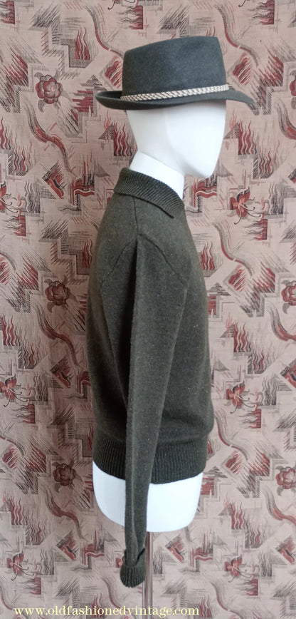 Old Fashioned Garments Vintage Reproduction 1940s Mens Zip Neck Jumper Polo Collar Sweater Lumberjacket Medium