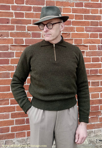 Old Fashioned Garments Vintage Reproduction 1940s Mens Zip Neck Jumper Polo Collar Sweater Lumberjacket Medium