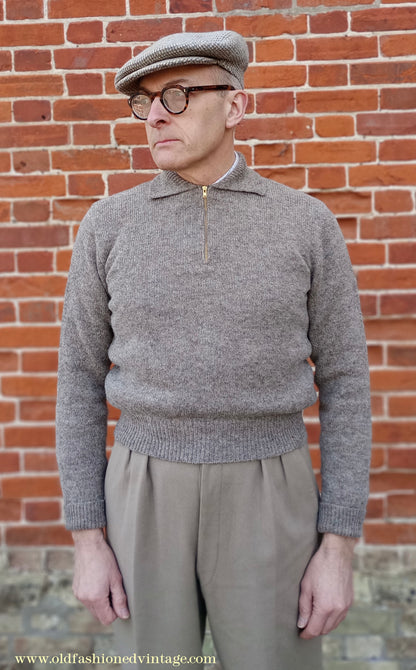 Old Fashioned Garments Vintage Reproduction 1940s Mens Zip Neck Jumper Polo Collar Sweater Lumberjacket Small