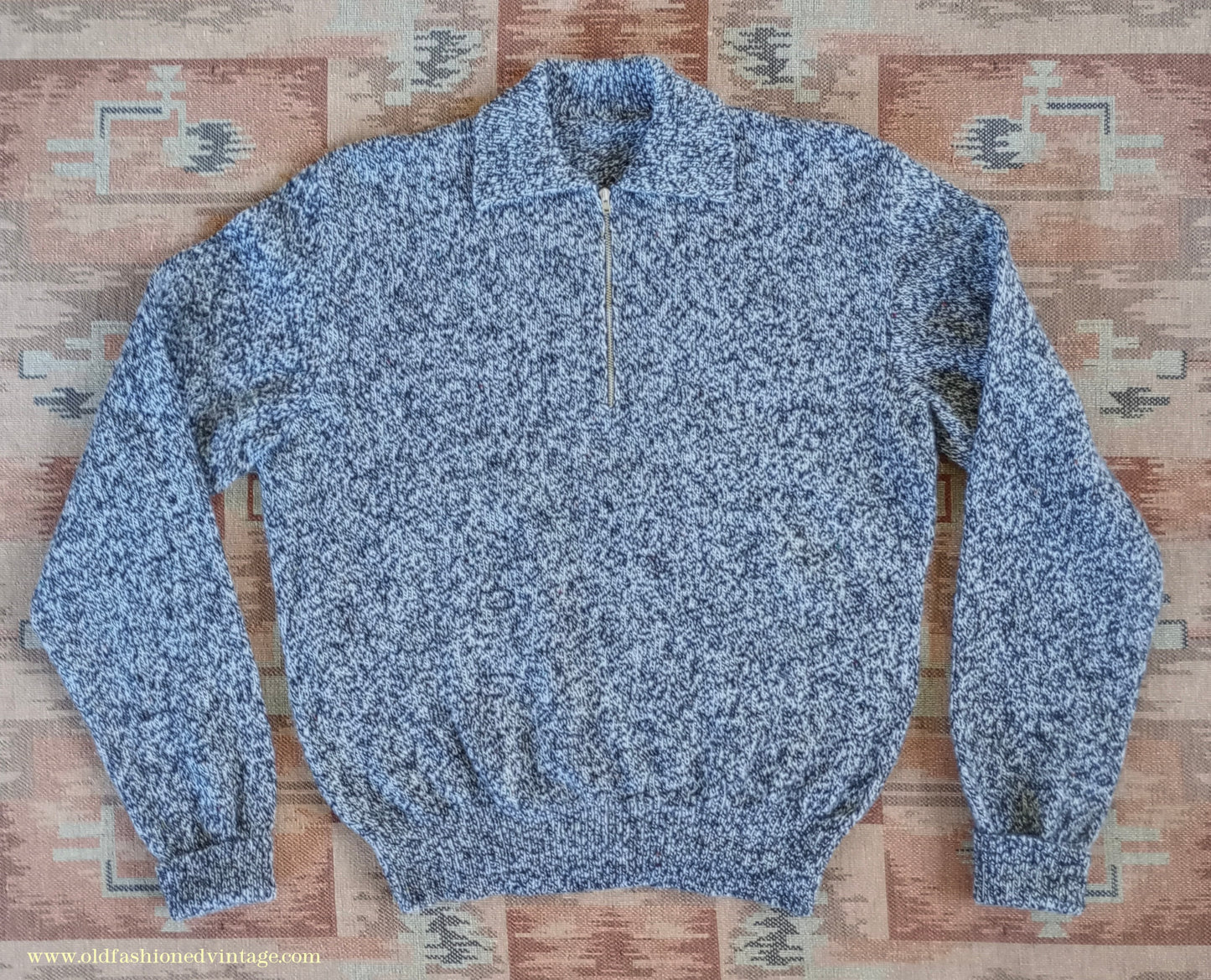 Old Fashioned Garments Vintage Reproduction 1940s Mens Zip Neck Jumper Polo Collar Sweater Lumberjacket Medium