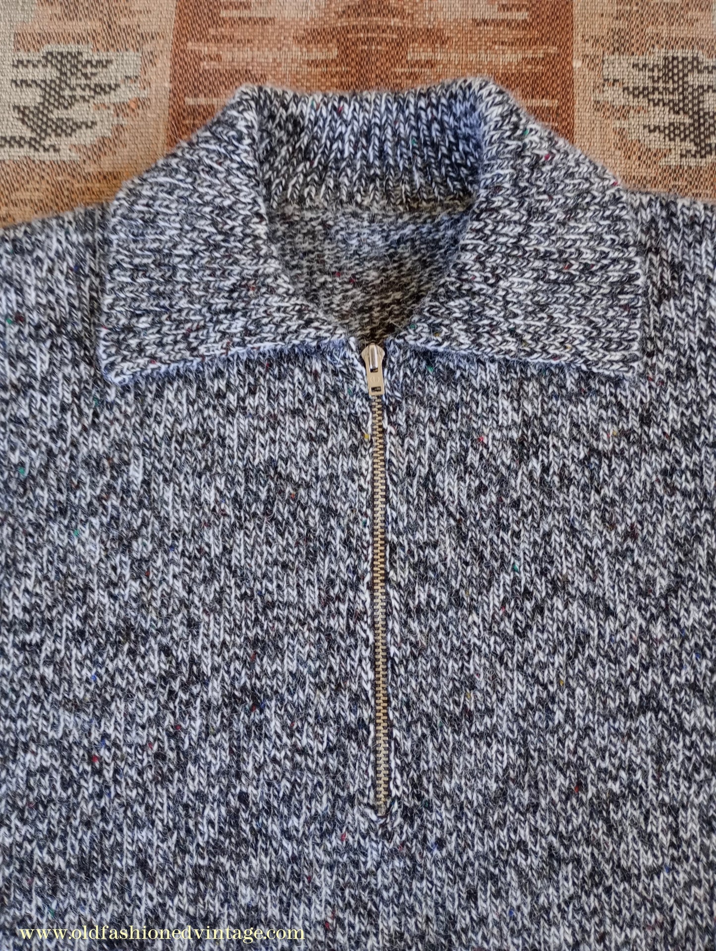 Old Fashioned Garments Vintage Reproduction 1940s Mens Zip Neck Jumper Polo Collar Sweater Lumberjacket Medium