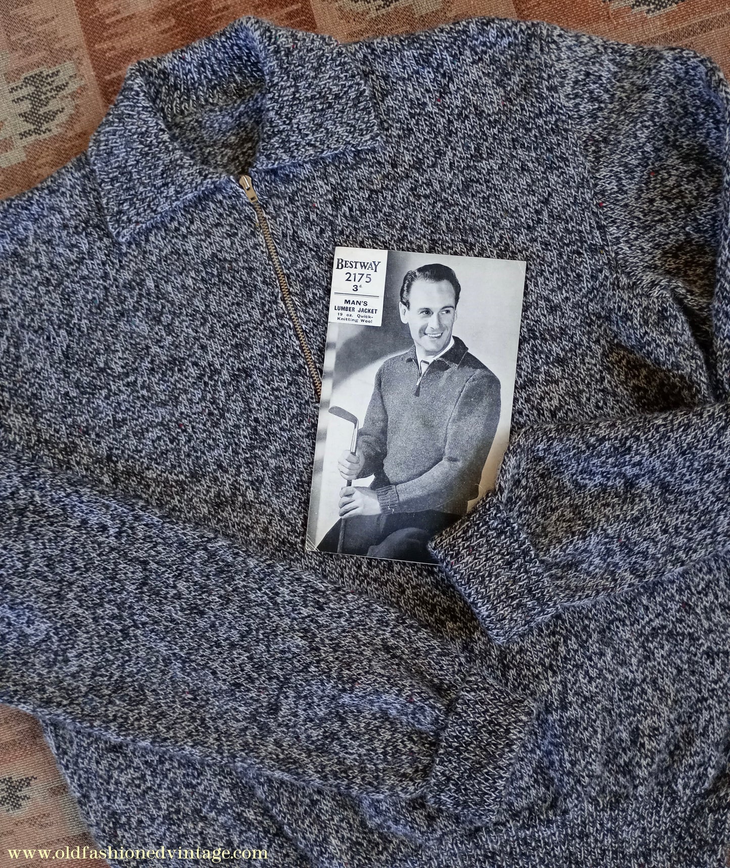 Old Fashioned Garments Vintage Reproduction 1940s Mens Zip Neck Jumper Polo Collar Sweater Lumberjacket Medium