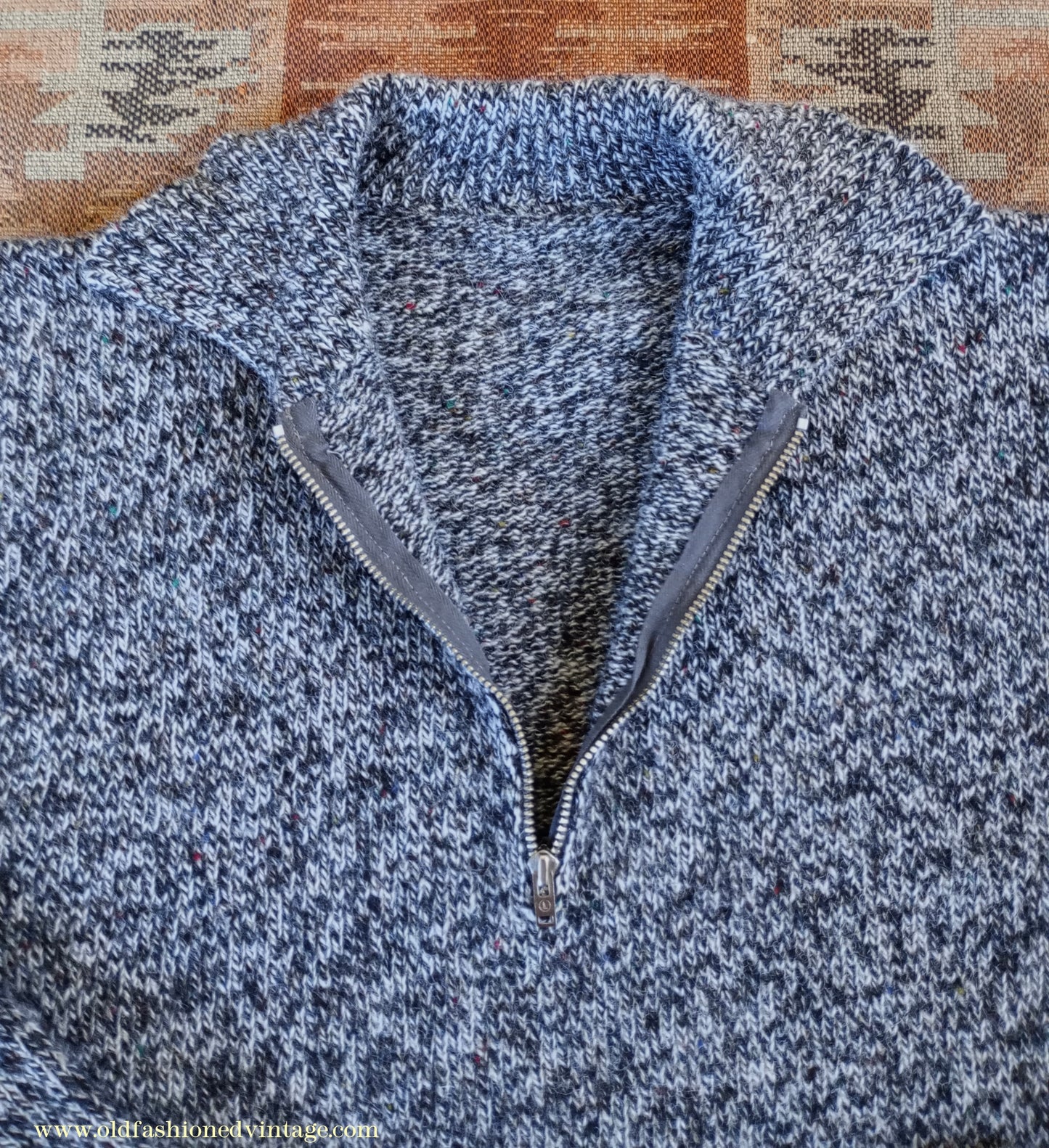 Old Fashioned Garments Vintage Reproduction 1940s Mens Zip Neck Jumper Polo Collar Sweater Lumberjacket Medium