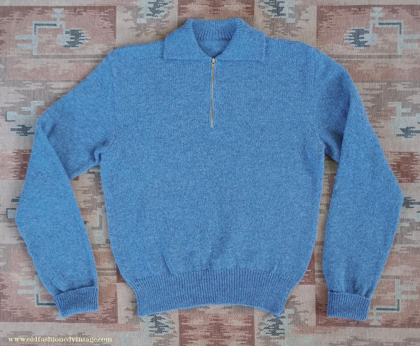Old Fashioned Garments Vintage Reproduction 1940s Mens Zip Neck Jumper Polo Collar Sweater Lumberjacket Small