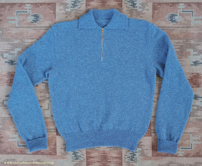Old Fashioned Garments Vintage Reproduction 1940s Mens Zip Neck Jumper Polo Collar Sweater Lumberjacket Small