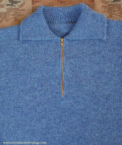 Old Fashioned Garments Vintage Reproduction 1940s Mens Zip Neck Jumper Polo Collar Sweater Lumberjacket Small