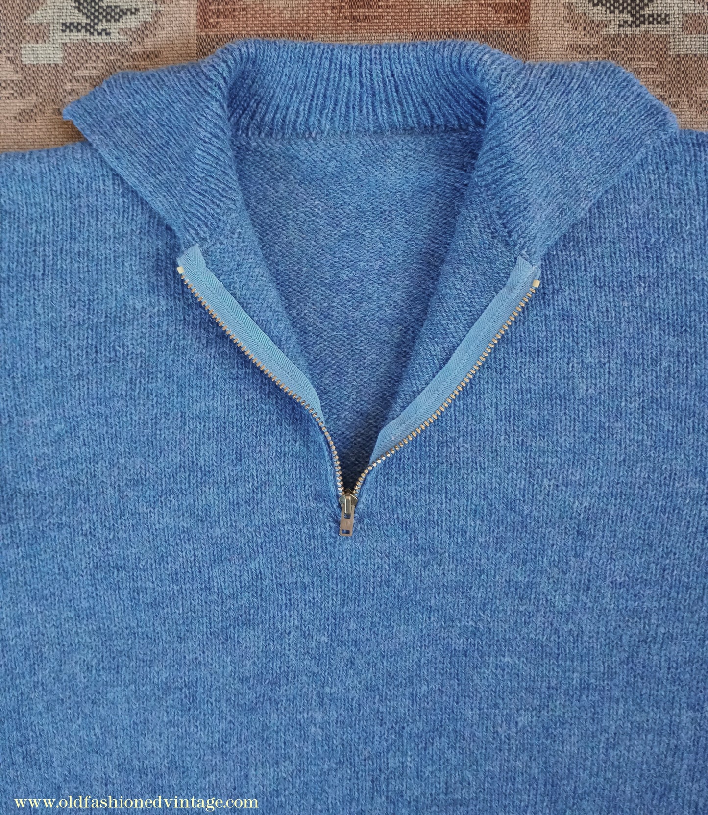 Old Fashioned Garments Vintage Reproduction 1940s Mens Zip Neck Jumper Polo Collar Sweater Lumberjacket Small