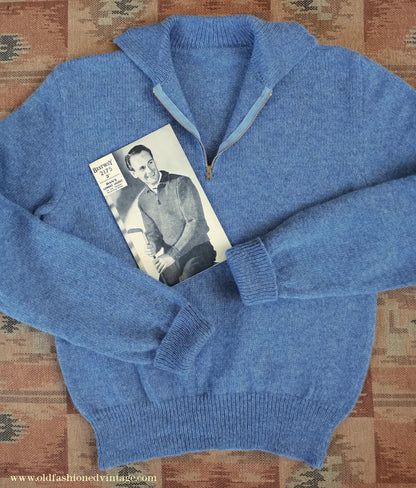 Old Fashioned Garments Vintage Reproduction 1940s Mens Zip Neck Jumper Polo Collar Sweater Lumberjacket Small