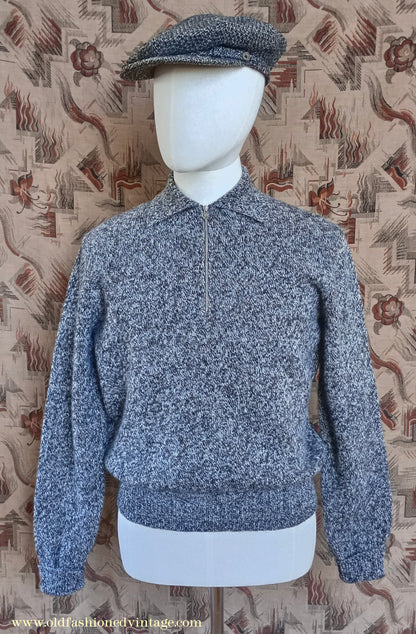 Old Fashioned Garments Vintage Reproduction 1940s Mens Zip Neck Jumper Polo Collar Sweater Lumberjacket Medium