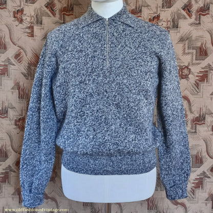Old Fashioned Garments Vintage Reproduction 1940s Mens Zip Neck Jumper Polo Collar Sweater Lumberjacket Medium