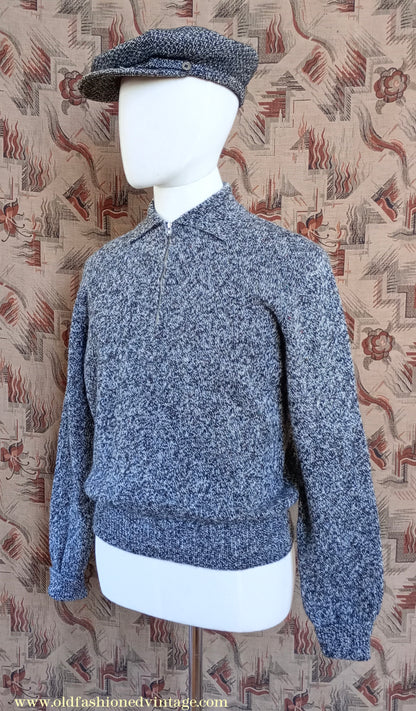 Old Fashioned Garments Vintage Reproduction 1940s Mens Zip Neck Jumper Polo Collar Sweater Lumberjacket Medium