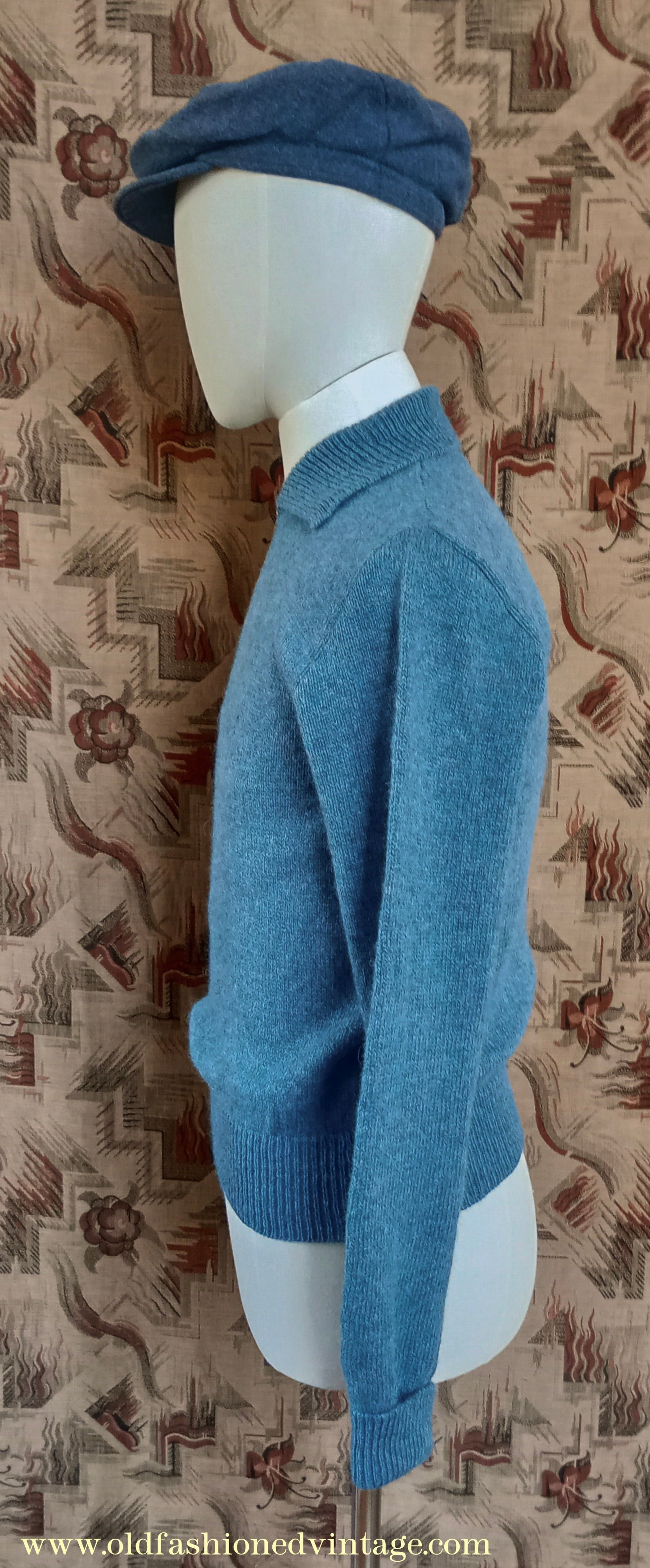 Old Fashioned Garments Vintage Reproduction 1940s Mens Zip Neck Jumper Polo Collar Sweater Lumberjacket Small
