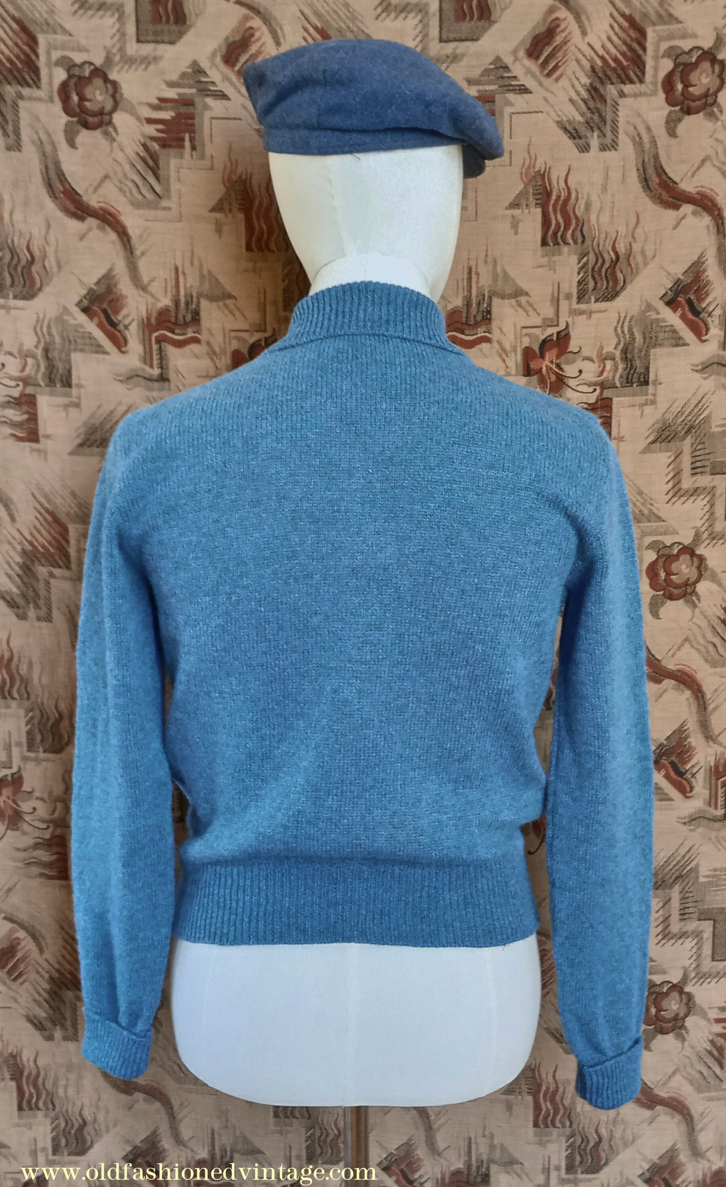 Old Fashioned Garments Vintage Reproduction 1940s Mens Zip Neck Jumper Polo Collar Sweater Lumberjacket Small