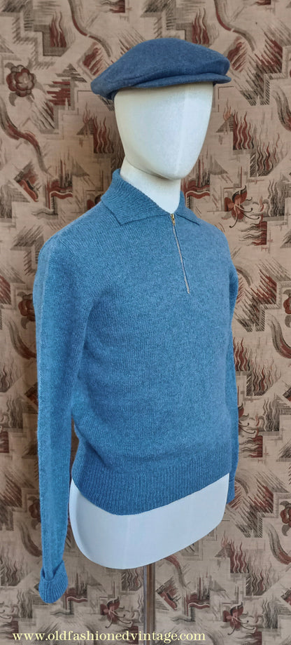 Old Fashioned Garments Vintage Reproduction 1940s Mens Zip Neck Jumper Polo Collar Sweater Lumberjacket Small