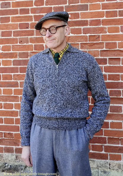 Old Fashioned Garments Vintage Reproduction 1940s Mens Zip Neck Jumper Polo Collar Sweater Lumberjacket Medium