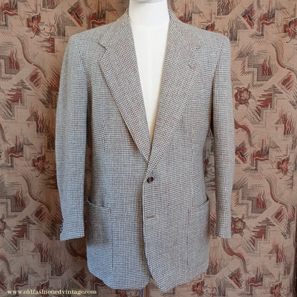 Vintage Mens 1940s 1950s Harris Tweed Sports Jacket Blue Brown Patch Pockets 40"
